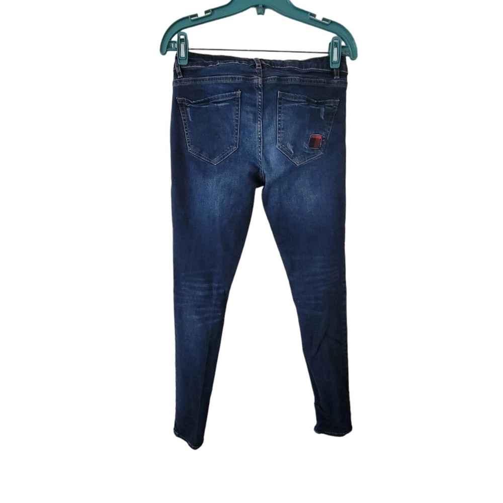 Joe Fresh Ultra Slim Low Rise Y2K Patchwork Stretch Denim Blue Jeans Size 0 - Picture 4 of 4